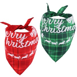 2pcs Christmas Dog Bandannas, Merry Christmas Plaid Print Pet Triangle Scarf Adjustable Washable Holiday Xmas Costume for Small Medium Large Dog & Cat (Style C)