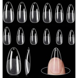 Clear Almond Nail Tips, 240 Pieces, Half-Matte Soft Gel Press-On Nails, 12 Sizes