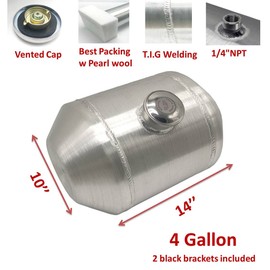 JSD 4 Gallons 10"x14" Aluminum Spun Round Fuel Cell Tank / Gas Tank Center Fill 1/4" NPT Outlet