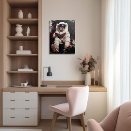 WGQNJDSD Modern Cool Colorful Graffiti Astronaut Reading in Outer Space Canvas Wall Art, Contemporary Funky Funny Pop Galaxy Theme for Living Room Home Decor Ready to Hang (16"x24")