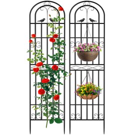 LINSHRY 2 Pack 87" H x 20" W Garden Trellis for Climbing Plants, Black Rustproof Metal Gardening Trellis, Outdoor Decorative Flower Trellis for Roses Vine Vegetables Support