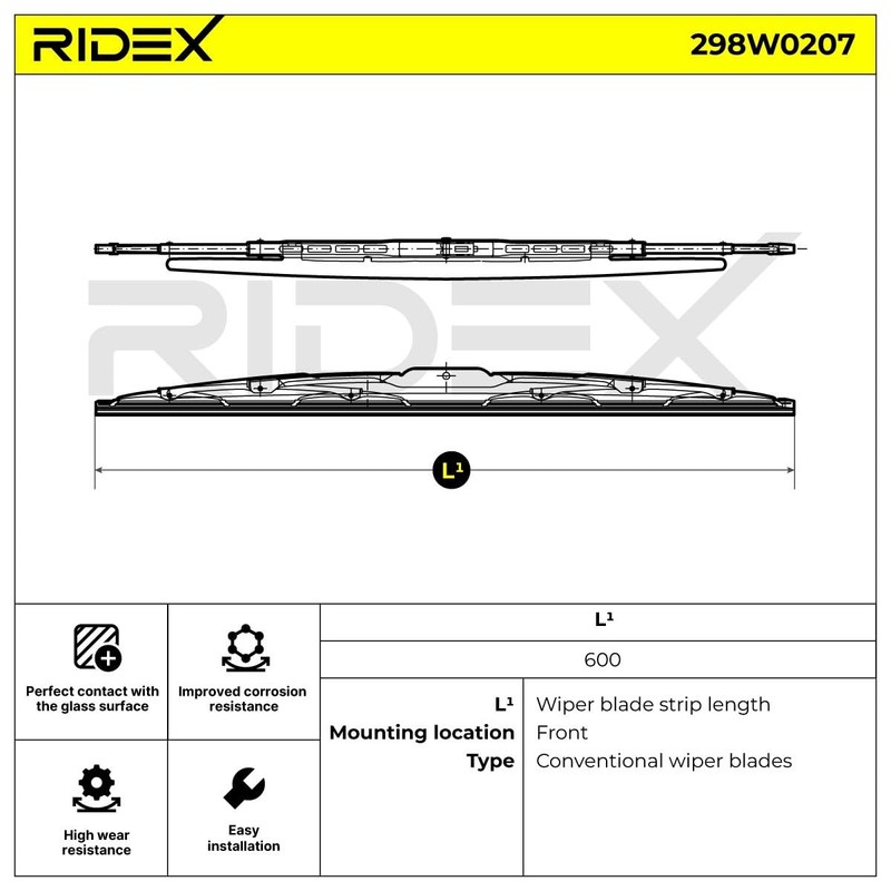 RIDEX Front Windscreen Wiper 298W0207 for Polo Hatchback (6R1, 6C1)