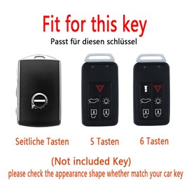 HIBEYO Smart Car Key Case Fits for VOLVO Protective Key Case Cover Cowhide Leather Fits for VOLVO XC90 XC70 S60 S80 S90 C30 V70 V90 T6 T8 Remote Key Ring-6buttons Black