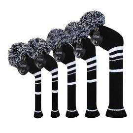 Scott Edward Knit Golf Club Cover for Woods and Driver Set of 5 Head Covers Protect Driver Wood(460cc) 1 Fairway Wood2 and Hybrid/UT2 with Rotating Club Number Tags (Black)