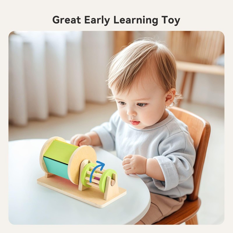 IEATFO 2-in-1 Montessori Baby Toys | Wooden Spinning Drum &