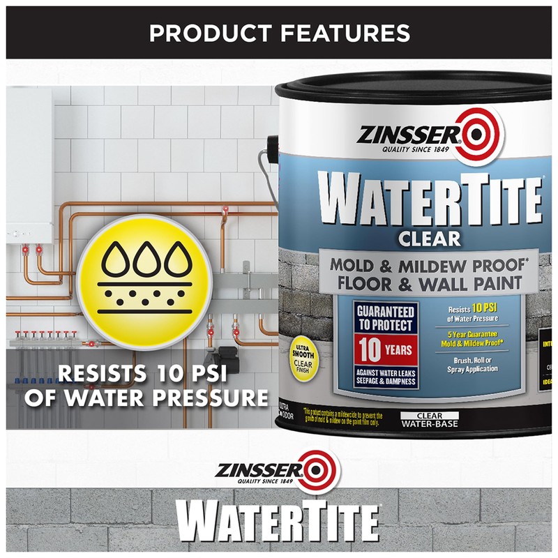 Zinsser 306607 WaterTite Waterproofing Floor and Wall Paint, Gallon, Clear