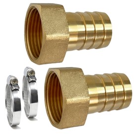 Pack of 2 Hose Nozzles, 1 Inch Brass Hose Fitting, 1 Inch Inner Thread x 25 mm (1 Inch) Nozzle, Hose Connection with 2 Hose Clamps and Free Thread Sealing Tape (1 Inch Inner Thread x 25 mm (1 Inch)