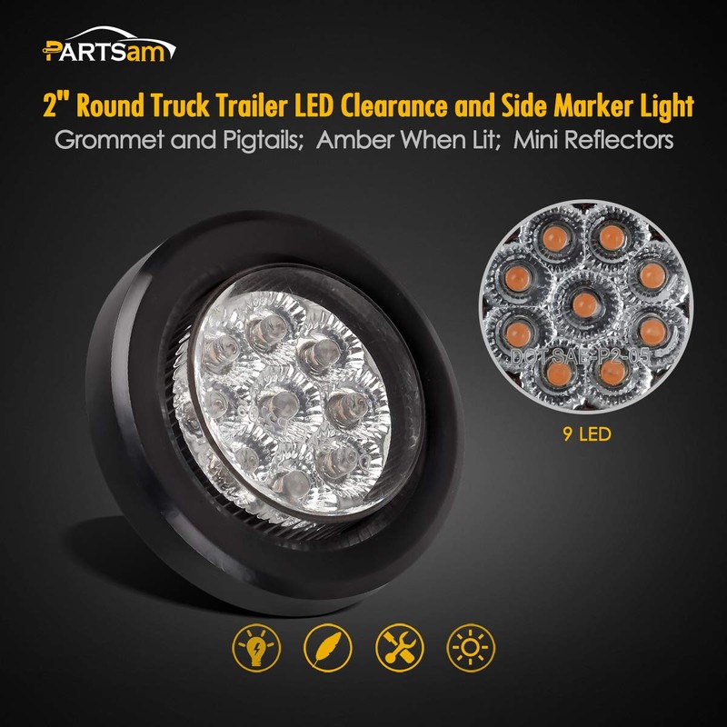Partsam 10x 2" Round Amber Led Marker Clearance Light 9LED