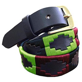 CARLOS DIAZ Skinny Mens Womens Unisex Brown Leather Embroidered Polo Belt (95 cm/ 34 Inches)