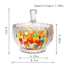 WHJY 18oz Decorative Candy Bowl with Lid - Clear Crystal Candy Dish for Office & Home Snacks, Chocolates, Nuts & Seasonal Candies