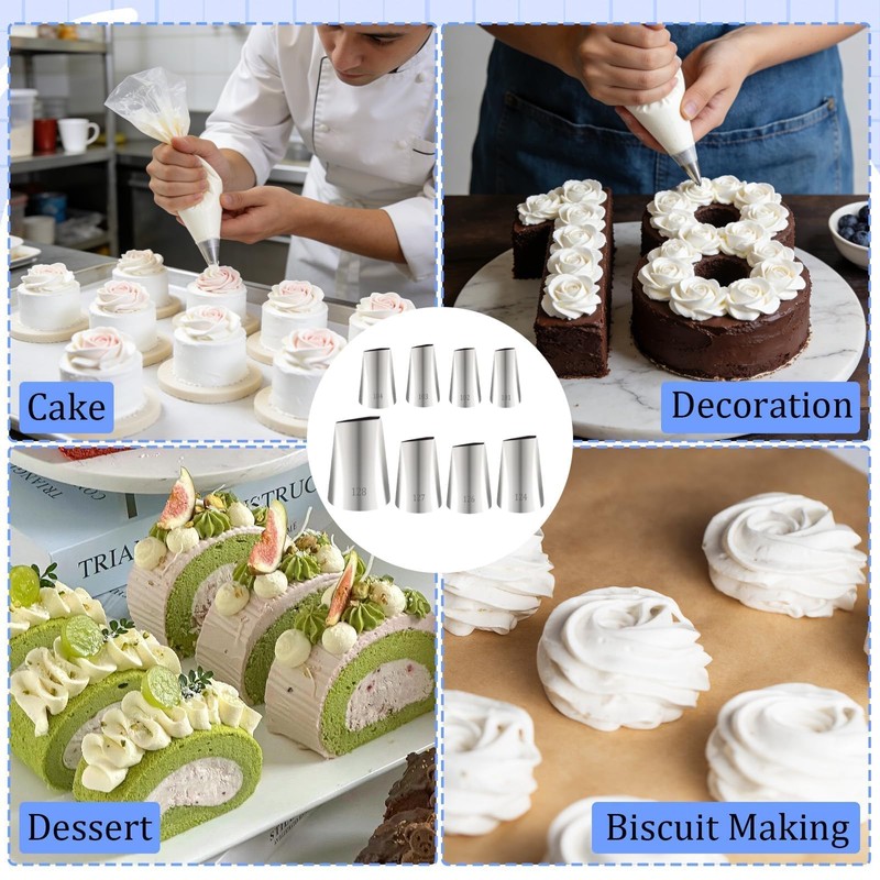 LLMSIX 113Pcs Rose Piping Tips with Pastry Bags & Icing