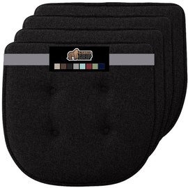 GORILLA GRIP Slip Resistant Tufted Chair Cushions, No Ties Required, Memory Foam Pads for Dining Room Kitchen Table, Office, Rocking Chairs, Plush Seat Cushion Pad, Home Decor, Set of 4, 16x17, Black