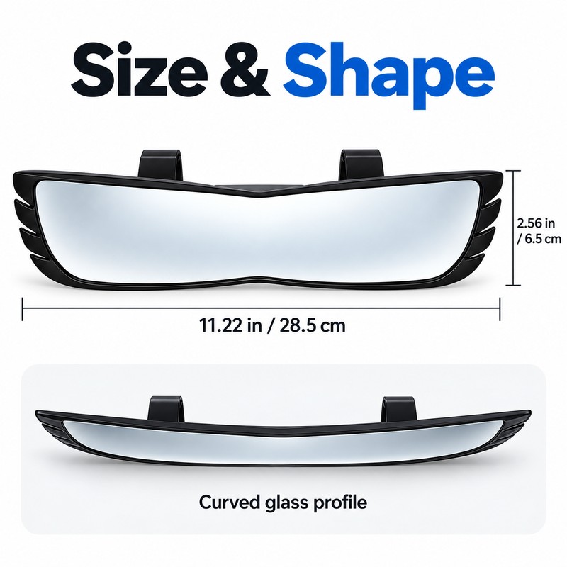 Wide Angle Rearview Mirror for Cars – 160° Panoramic Curved