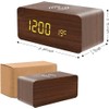 Wooden Digital Alarm Clock with Wireless Charging, 3 Alarms LED