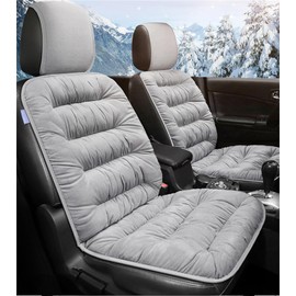 2PCS Car Seat Cushion Luxury Plush Seat Covers for Front Car Seat Bottom+Backrest,Seat Cushion Protector Universal Warm in Winter Works with Sedan SUV Pickup Minivan (Gray)