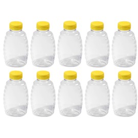 Skywin Honey Jar - Clear Plastic Squeeze Honey Bottles and Honey Container Dispenser with Flip Lid and Seal (10, 32oz)