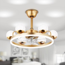Jenvkoil 23 inch Gold Chandelier Ceiling Fan with Light, Dimmable LED Fandelier Ceiling Fans with Lights DC Motor 6 Speeds Modern Ceiling Fan for Bedroom Living Room