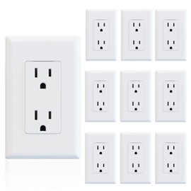 ELEGRP Decorator Receptacle, 15A 125V Standard Electrical Wall Outlet, Non-TR, 2 Pole 3 Wire, Self-Grounding Residential Grade, Screwless Wall Plate Included, UL Listed (10 Pack, Glossy White)
