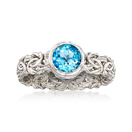 Ross-Simons 1.00 Carat Bezel-Set Swiss Blue Topaz Byzantine Ring in Sterling Silver. Size 7