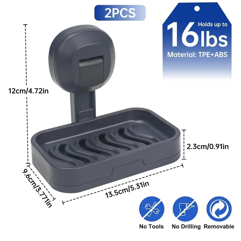 VirtuGro 2Pcs Suction Soap Dishes for Shower Soap Holder No