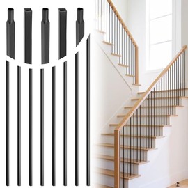 30 Pack 44'' Wrought Iron Balusters, Hollow Straight Bar Metal Baluster for Decks, Iron Balusters for Staircase Interior Decorative Stair Deck Railing 1/2-inch Satin Black Deck Spindles