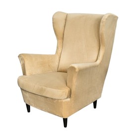 OBCREAT Wingback Chair Covers,2 Piece Stretch Velvet Wingback Chair Slipcover Soft Wing Chair Sofa Covers with Elastic Bottom,Armchair Couch Cover Furniture Protector for Living Room (Beige)