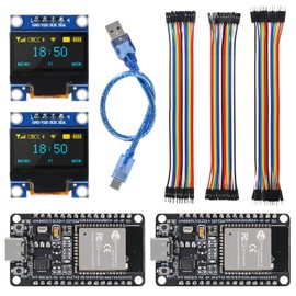AITRIP 2PCS USB-C ESP-32 Development Board CP2102 Chip+2PCS 0.96 Inch OLED I2C IIC Display Module 12864 Pixel SSD1306 OLED Screen Board with 30pcs 20cm Dupont Wire Compatible with Arduino Raspberry Pi