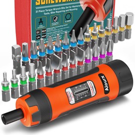 Aiourx Torque Screwdriver Set, 1-11 Inch Pounds lbs, 1 in-lb Increment, 31 Pcs 1/4" Drive Torque Screwdriver Wrench with S2 Steel Bits for Professional Maintenance, Tools, Bike Repairing and Mounting