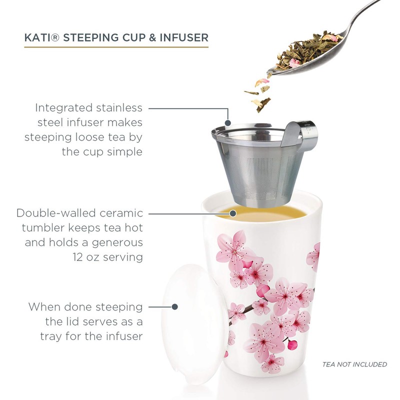 Tea Forte Double-Walled Ceramic Kati Cup, Removable Stainless Steel Infuser