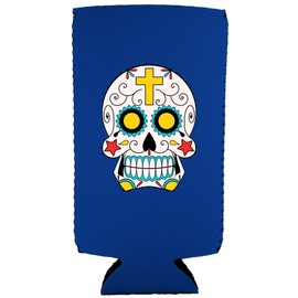 Sugar Skull Funny Slim Can Coolie (Royal Blue)