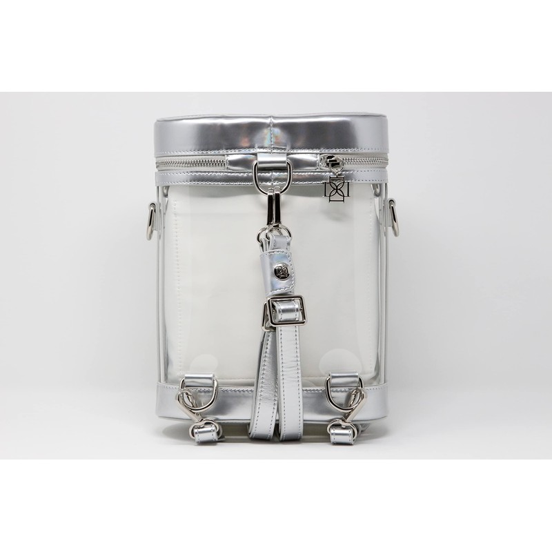DOMINIE Clear Backpack Silver Holographic Leather Trim with Removable Interchangeable