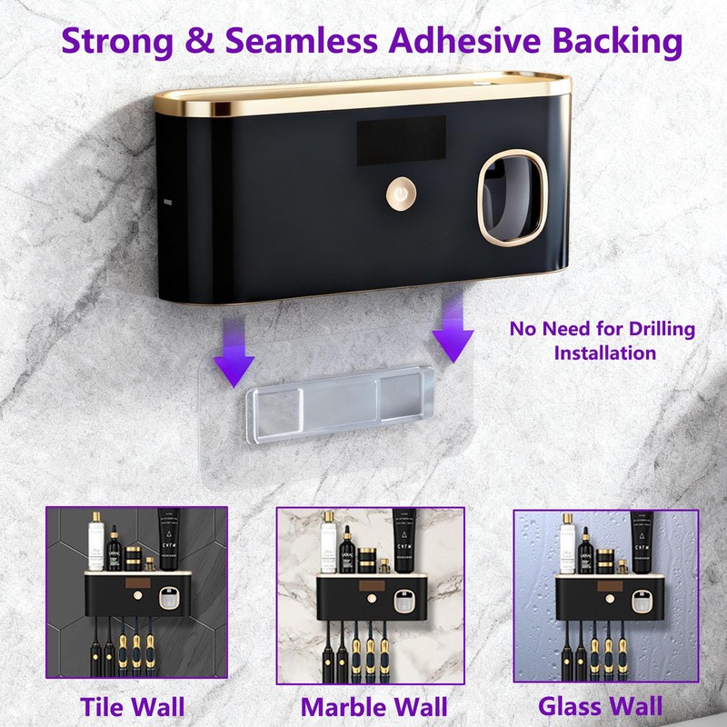 Toothbrush Sterilizer Holder Wall Mounted, USB Rechargeable Automatic Toothpaste Dispenser