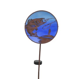 Red Carpet Studios Outdoor Light Sculpture - Solar Powered LED Lighted Wildlife Silhouette Garden Stake, 33.5" Tall, Bass Fish