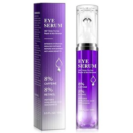 Sérum En Roll-On Para El Contorno De Ojos - Crema Para Ojeras, Bolsas Y Líneas De Expresión Con 8% De Cafeína Y 8% De Retinol. Reduce Ojeras, Bolsas Y Arrugas. Incluye Sérum De Ácido Hialurón