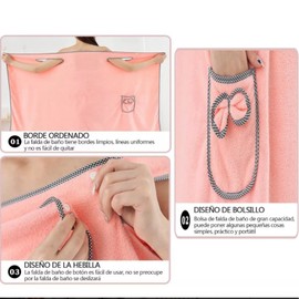 Mumusuki Toallas para Secar el Cabello, Toalla de Baño de Terciopelo Coralino Suave, Falda con Tirantes para Adultos, Banda para el Cabello, Vestido de Baño Usable con Fuerte Absorción de