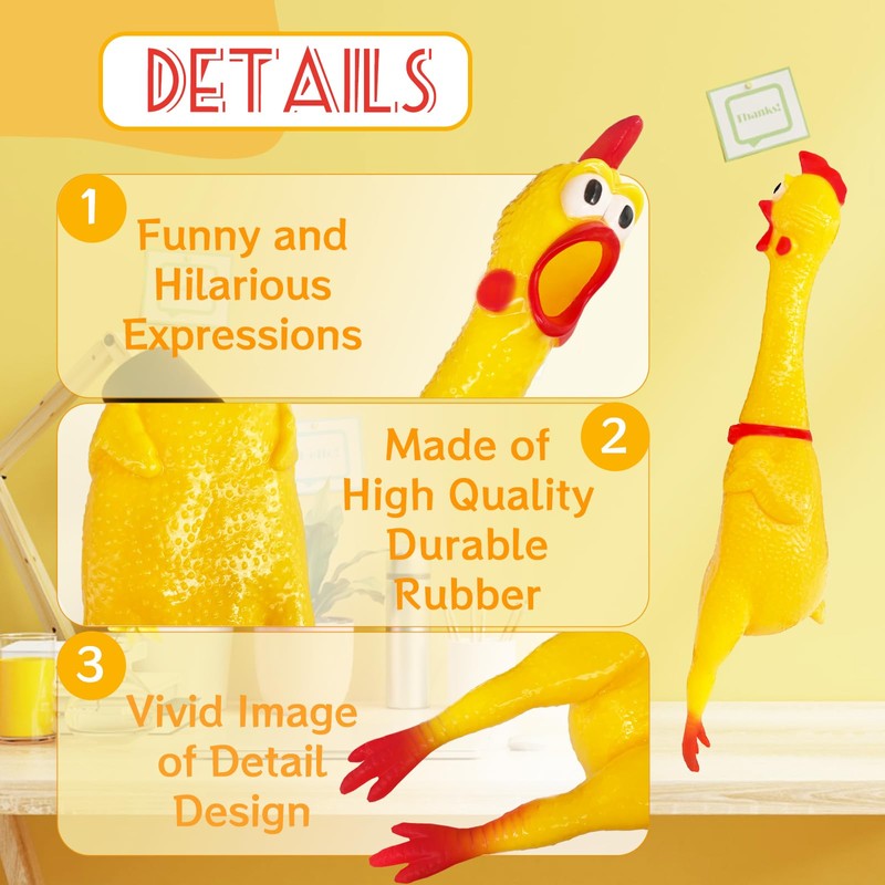 Xeehwb 22 Inch Crazy Huge Rubber Chicken,Yellow Squeeze Chicken Toys,Squeaky
