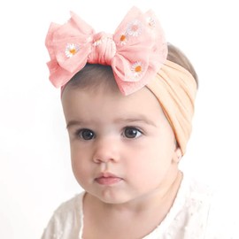 LDDCX Baby Daisies flowers Headbands Infant Baby Girls Floral Bow Hairband Headwear Head Bands.(FD70) (Blush)