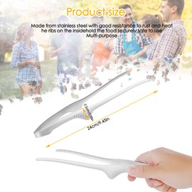 Grevosea 2 Pcs Korean Japanese BBQ Tongs, Stainless Steel Grill Tongs 9.4 Inch Self-Standing Tongs Silver BBQ Tongs Heat Resistant, for Camping, Barbecue, Buffet, Salad