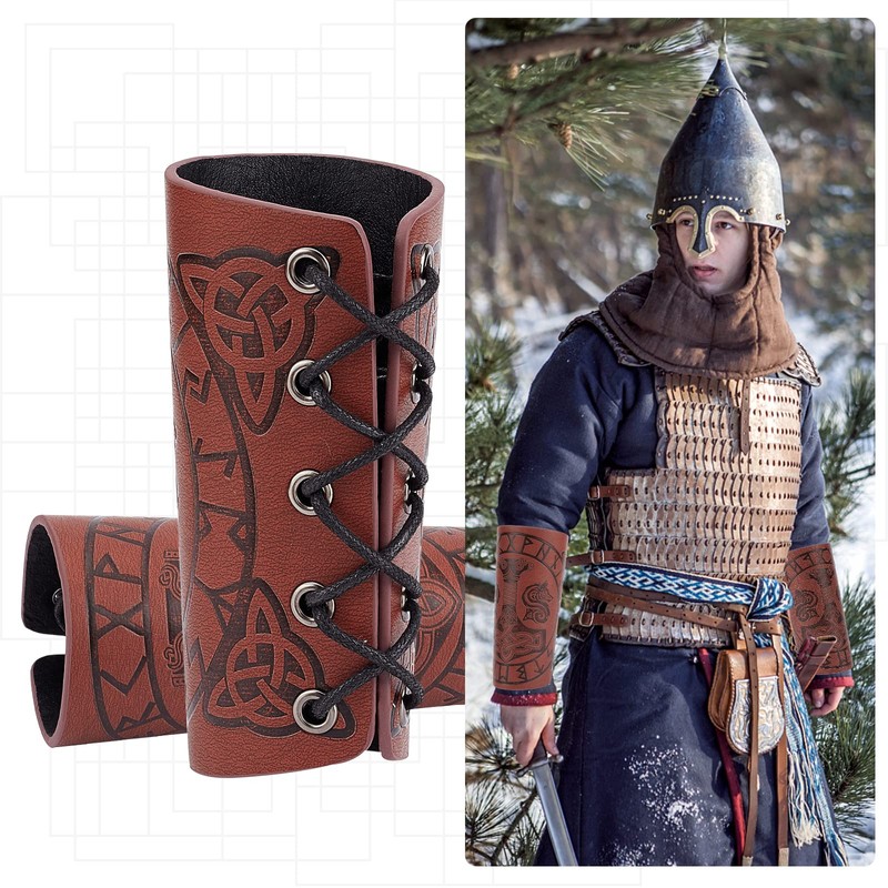 GORGECRAFT Pack of 2 Leather Cuff Bracelets, Medieval Armour, Bracers,