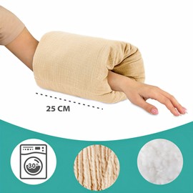 Nursing Pillow Muslin Small Breastfeeding and Nursing Pillow for Travelling 20 cm - Nursing Muff Arm Pillow and Positioning Pillow Baby Arm Nursing Pillow Made of Soft Cotton Light Beige