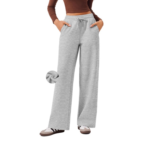 PINSPARK Womens Cotton Fleece Lounge Pants High Waisted Wide Leg