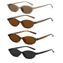 FSMILING 4Pack Retro Oval Sunglasses for Womens Small 90s Vintage Trendy Thin Oval Cateye Sunglasses Womens