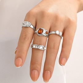 GIGB PBDK Vintage Gold Knuckle Rings Set for Women Stackable Geometric Hollow Rhinestone Joint Rings Stack Chunky CZ Statement Midi Ring Birthday Jewelry Gifts (Silver)