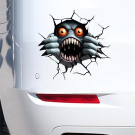 Iprokiu Peeking Monster Car Sticker 3D Waterproof Double-Sided Printed Horror Cracking Decal for Car Window Bumper Peeking Decal for Vehicle Wall Laptop Car Decoration (Horror Monster)