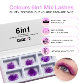 Curacoro Colored Promade Mix 1500 Fans | 5D Handmade Volume Eyelashes | CC Curl | 9-14mm Mixed Length | Long Lasting | Easy Application (Purple, 5D CC 9-14mm)