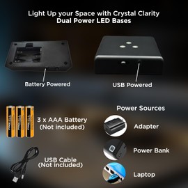 CAPTUR3D LED Light Base, Medium Square Base Light for Crystal Display, Lighted Base for Glass Art, Suitable for Glass Crystal Artwork, Display Stand with USB Cable, Occasion, Holiday Decoration