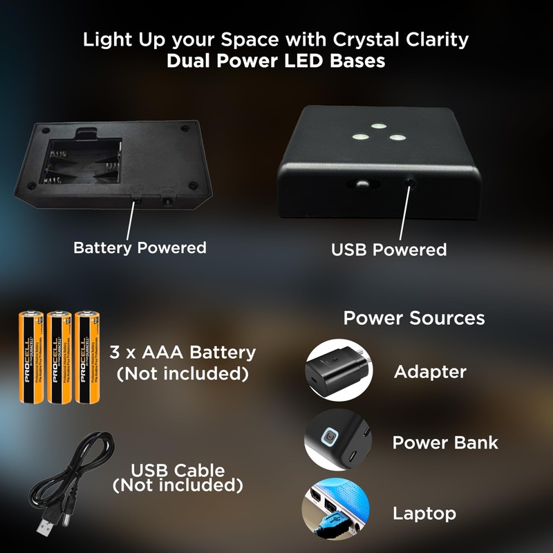 CAPTUR3D LED Light Base, Medium Square Base Light for Crystal