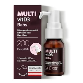 MULTIvitD3 Baby Vitamin D3 in Practical Dosing Pump for Babies & Toddlers from Day 1, for Normal Bone Growth & Immune System, Palm Oil, Gluten & Lactose Free, Vegetarian, 200 Pumps