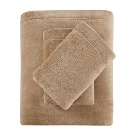 Sleep Philosophy True North Fleece Sheet Set Full, Solid Color, Warm & Plush Sheets Soft Fleece Bedding Full Size Sheets, Fitted Pocket Fits Up to 16" Mattress, Soloft, Full Taupe 4 Piece