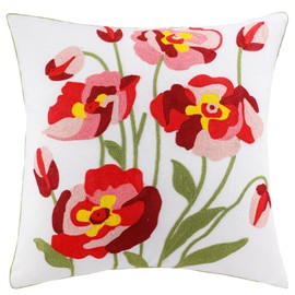 Flower Embroidery Throw Pillow Covers Spring Pillowcase for Cushion Sofa Home Décor Soft Cozy Floral Pillow Case with Hidden Zipper (Roses, 45x45cm)